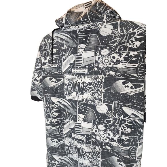 Royal Blue Hoodie Large Comic Book Graphic Short Sleeve Sweatshirt Retro Pop Art - Picture 15 of 16